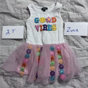 Zunie White and Pink Dress with Colorful Embroidery